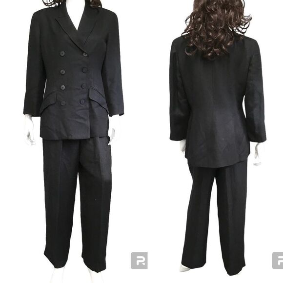 Limited Linen Blend Double Breasted Blazer Pants Suit Set Black Size 10/12 - Picture 1 of 15